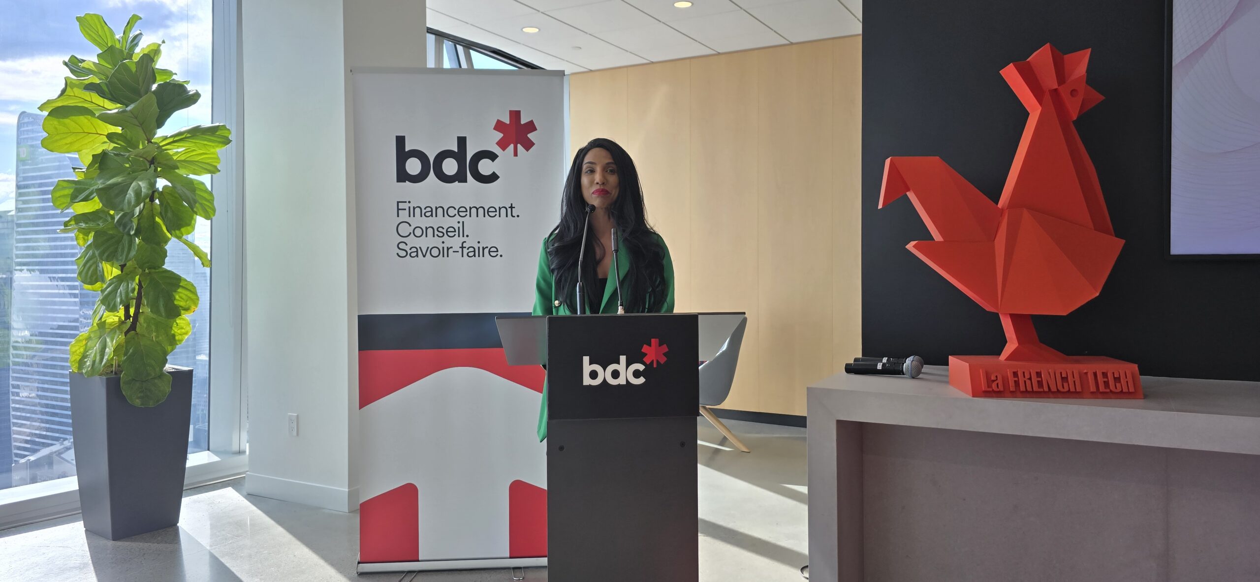BDC representative delivering opening remarks at the La French Tech Toronto June meetup